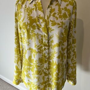 Ann Taylor Yellow Floral Button Down Shirt